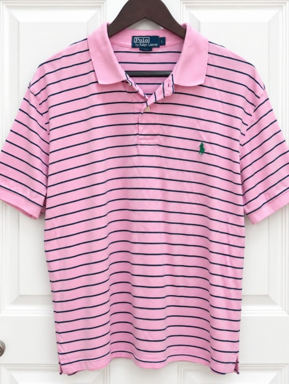 Polo Ralph Lauren Pink Striped Mens Cotton Polo Sz Lg